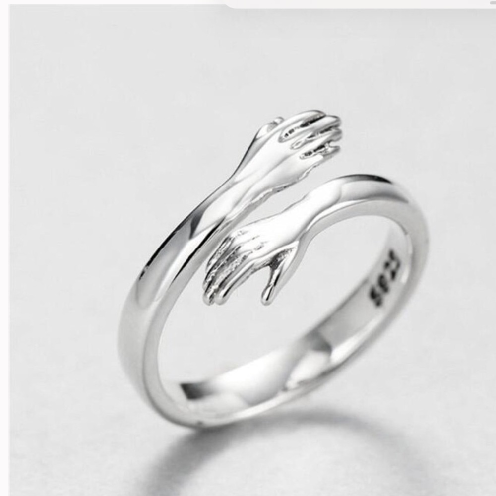 925 silver hug hand ring adjustable boho stamped